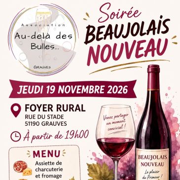 Soirée beaujolais nouveau le jeudi 19 novembre 2026