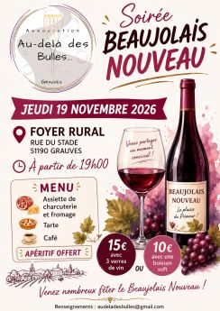 Soirée beaujolais nouveau le jeudi 19 novembre 2026